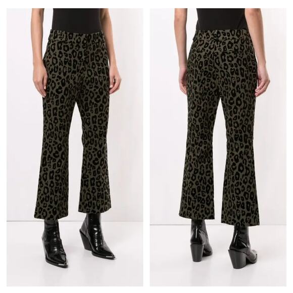 DEREK LAM 10 CROSBY Leopard-Print Kick-Flare Trousers Green Size 0 - Picture 1 of 9